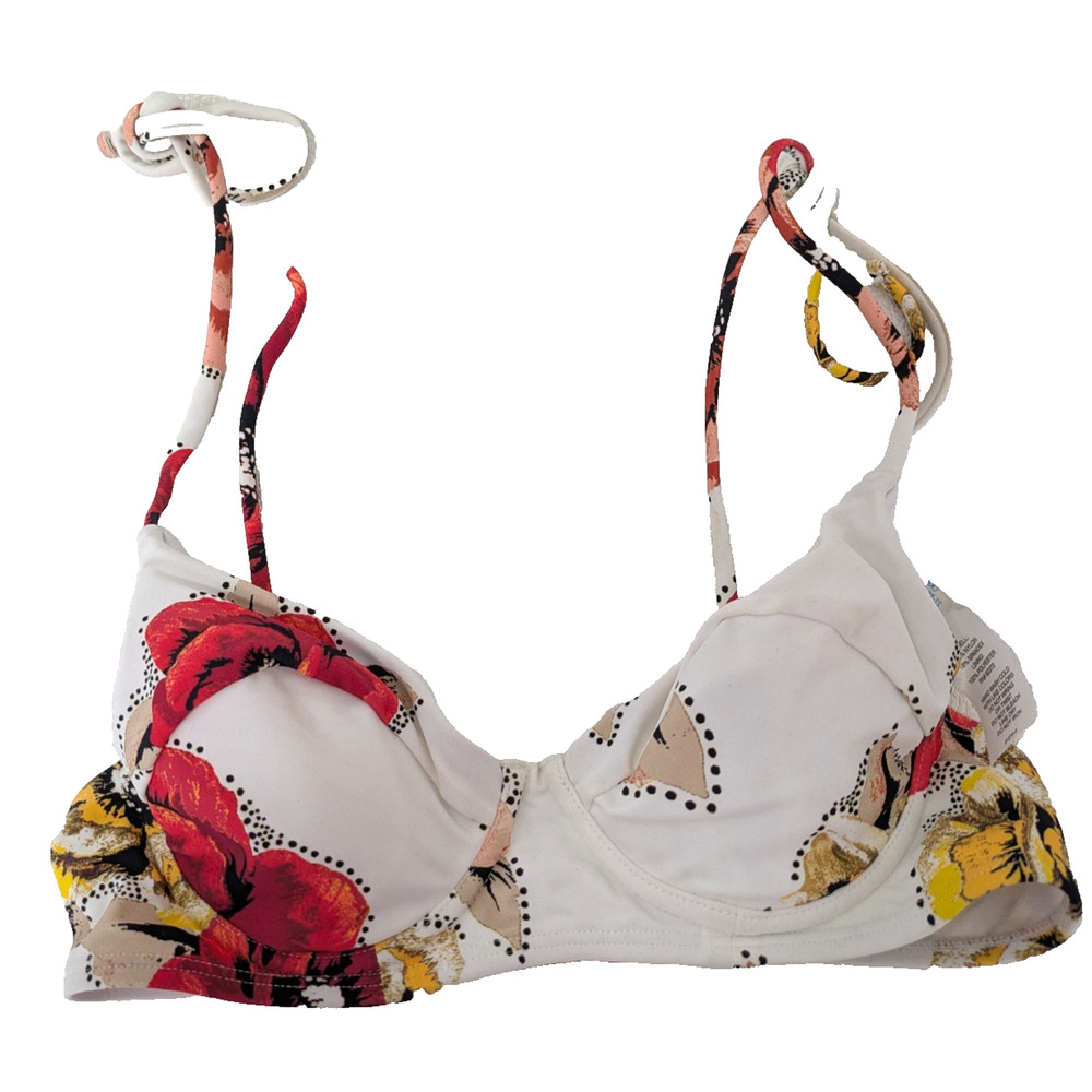 Womens Shoulder Tie Bikini Top Floral XS Underwire Padded Swimwear
